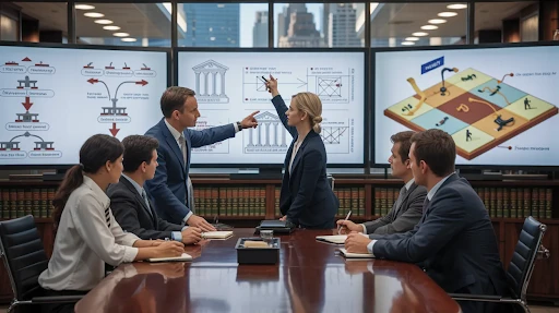 Legal consultants explaining complex cases via animation