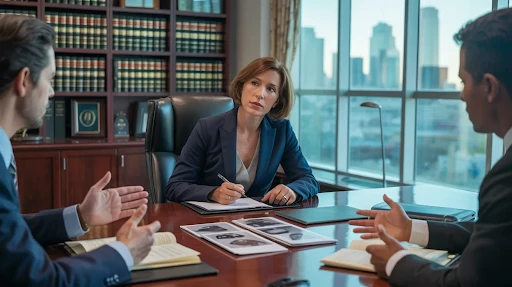 A jury consultant being briefed about a case