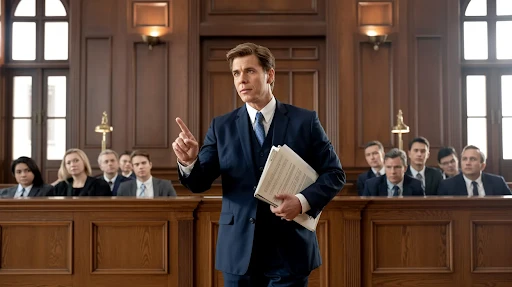 A lawyer presenting his case in a court of law