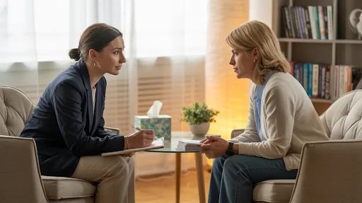 Expert medical counselor advising a patient