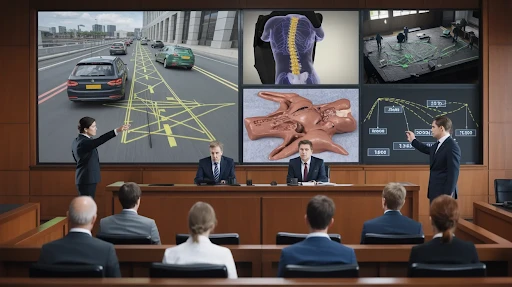 An example of different types of courtroom animation