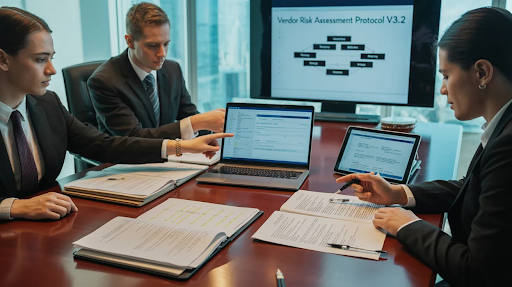 Legal professionals working on version control of various documents